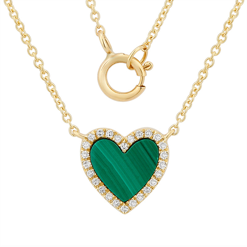 Diamond & Malachite Heart Necklace - YG