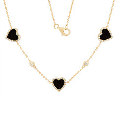 Diamond & Black Onyx 3 Heart Necklace - YG