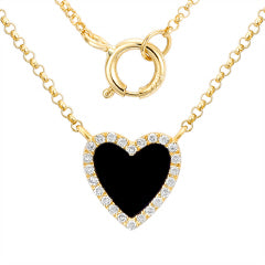 Diamond & Black Onyx Heart Necklace - YG