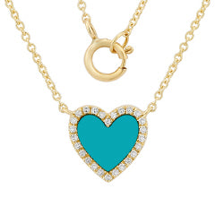 Diamond & Turquoise Heart Necklace - YG